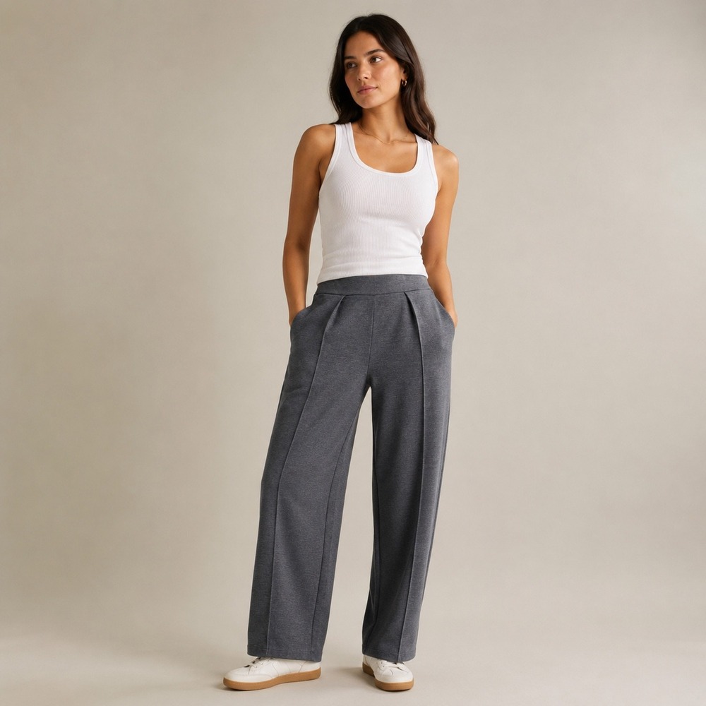 2-Pack Wide Leg Pull-On Pants | Gray & Navy High Waist Pleated Trousers Large